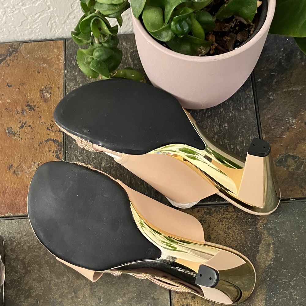 Onex Style Havana Nude Glitter-Strap‎ Mid Heel Sandal Size 6 LIKE NEW - Picture 8 of 8